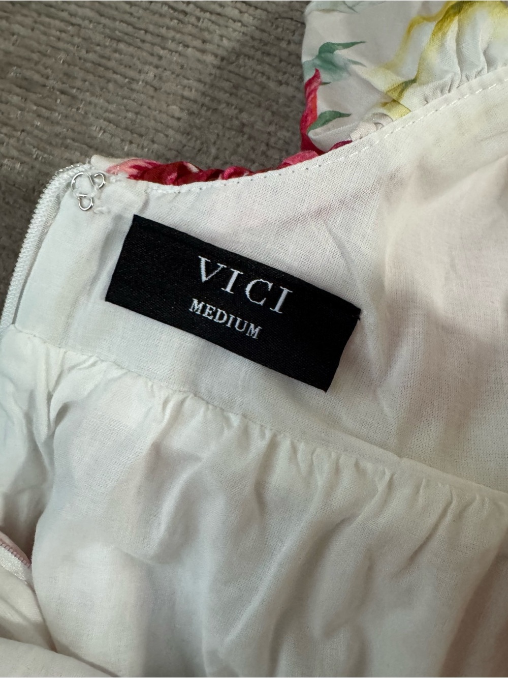 Vici Floral V-Neck Ruffle Midi Dress in White and Pink - Picture 4 of 4